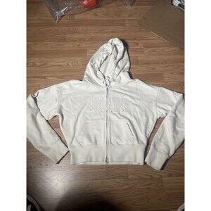VTG Marithe & Francois Girbaud Zip Up Women Medium White Cream Crop Hoodie Y2K
